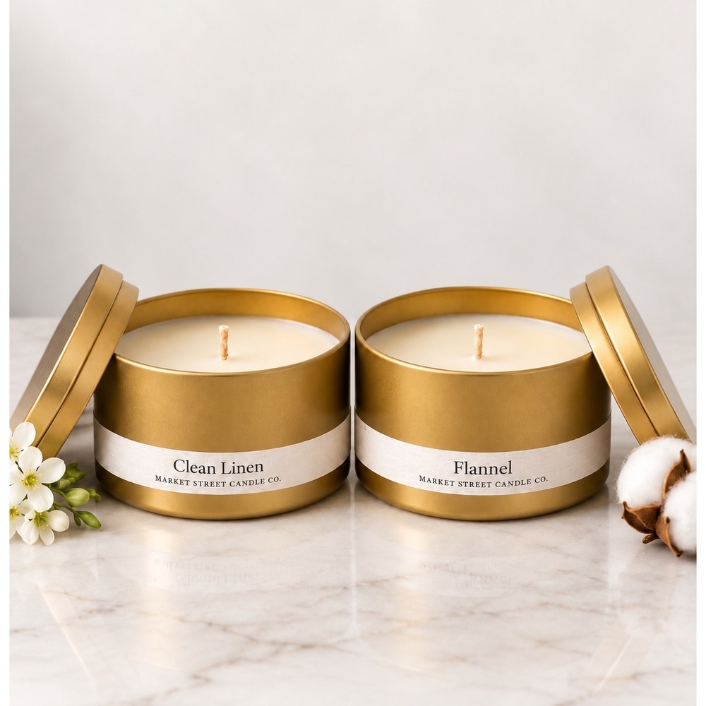 Market Street Candle Co. Clean Linen & Flannel 8 oz Soy Wax Candle Set